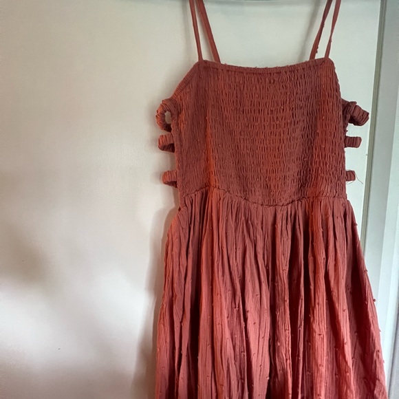 Serene Sunshine Rose Swiss Dot Smocked Cutout Tiered Maxi Dress - Picture 3 of 4